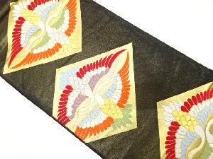 アンティーク　菱に向かい鶴模様織り出し袋帯（着用可）